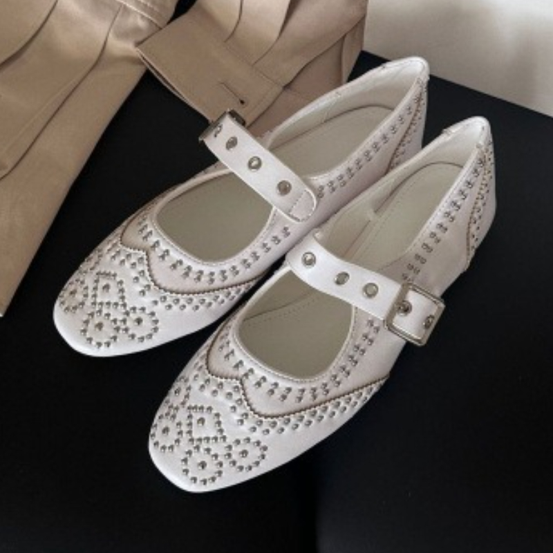 Mary Jane Shoes - Retro Rivet Buckle Design Flats Women