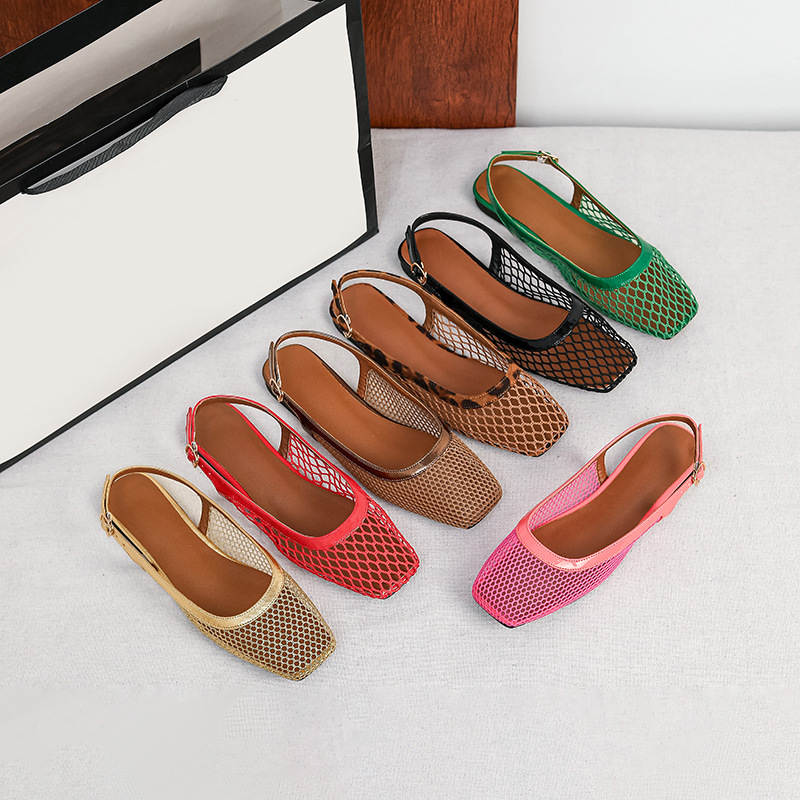 Women Shoes Japan - Mesh square head slippers bag head
