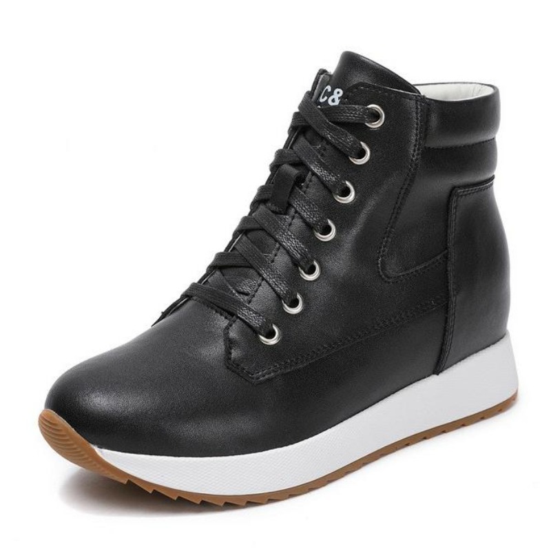Wedge Heeled Sneaker - 7CM Genuine Leather Women Ankle Booties