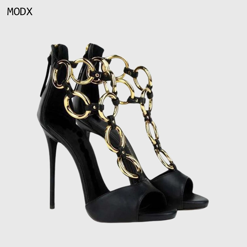 Women Black Leather Gold Chain - огляд і ціна Gold Chain Sandal