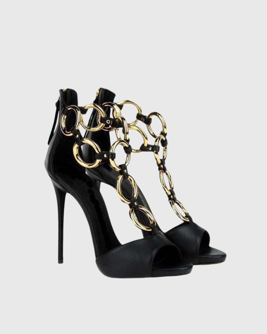 Women Black Leather Gold Chain - огляд і ціна Gold Chain Sandal