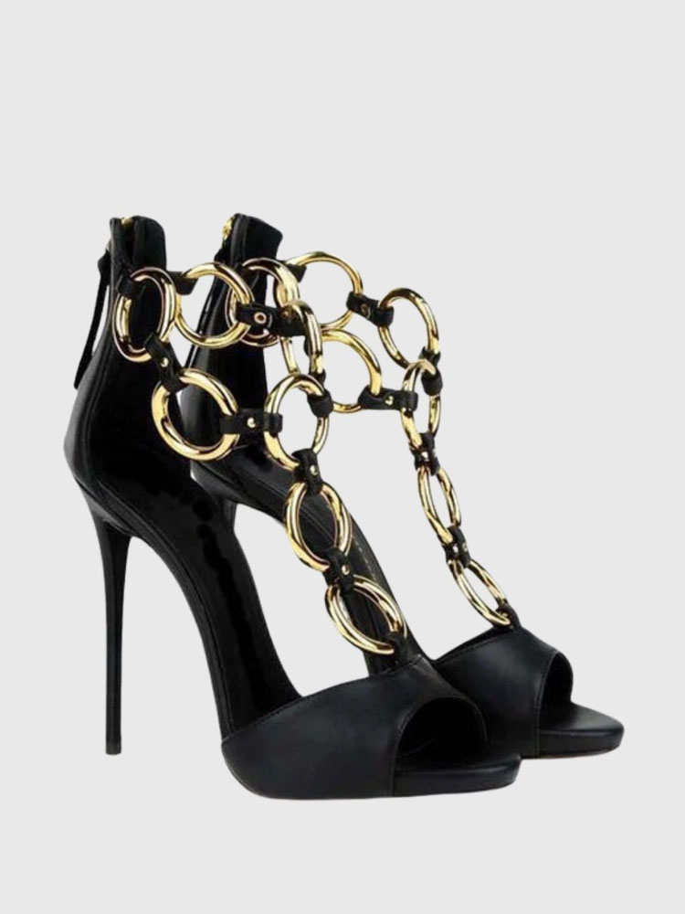 Women Black Leather Gold Chain - огляд і ціна Gold Chain Sandal