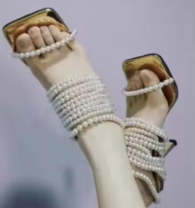 Glossy Pearl Chains Straps Sli - огляд і ціна Gold Chain Sandal