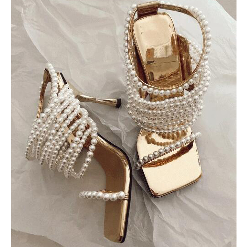 Glossy Pearl Chains Straps Sli - огляд і ціна Gold Chain Sandal